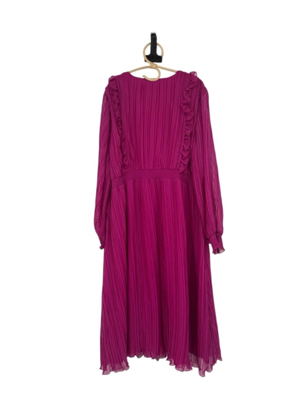 Eloquii Fuchsia Pleated Midi Dress Romantic Long Sleeve Flowy Luxe Plus NEW 22W - Picture 12 of 14